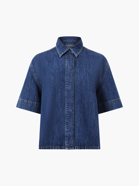 French Connection Finley Denim Short Sleeve Shirt in Dark Blue