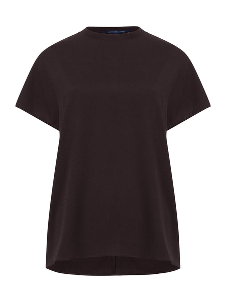 French Connection Crepe Light Crew Neck Top in Dark Brown