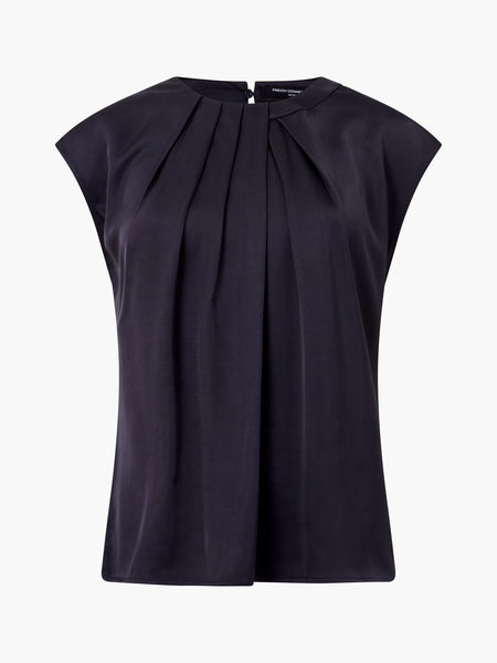 French Connection Sera Satin Sleeveless Blouse in Navy