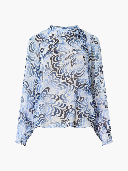 French Connection Diandra Hallie Crinkle Blouse in Blue