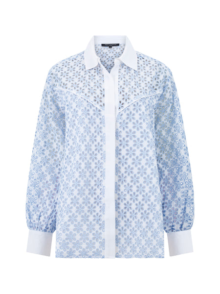 French Connection Galina Cotton Embroidered Shirt in Blue