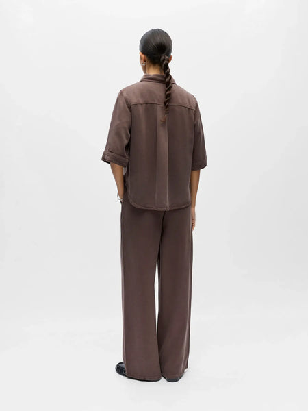 OBJECT 2/4 Sleeve Denim Look Shirt in Brown