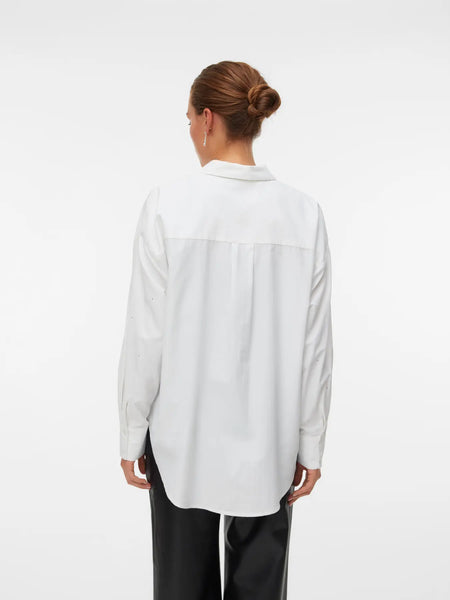 VERO MODA Oversized Rhinestone Detail Shirt in White