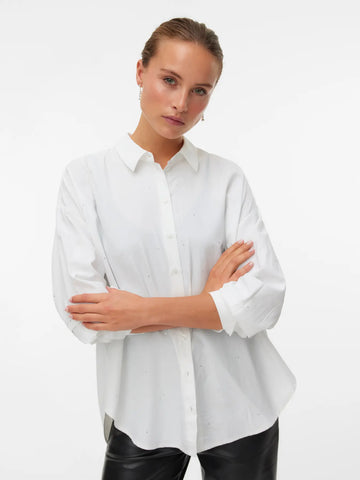 VERO MODA Oversized Rhinestone Detail Shirt in White