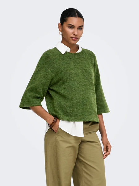 ONLY 3/4 Sleeve Knit Jumper in Green