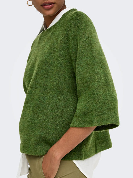 ONLY 3/4 Sleeve Knit Jumper in Green