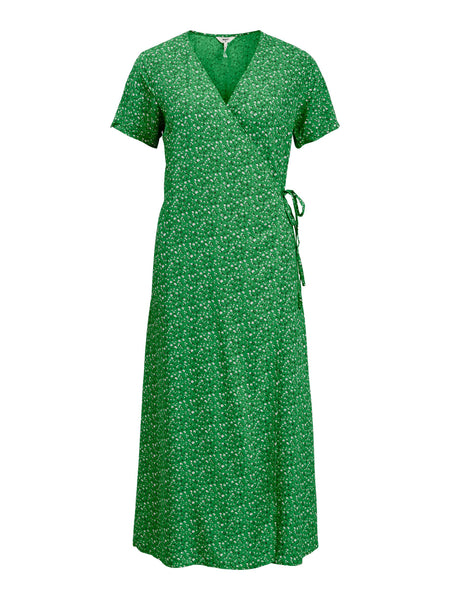 Object Long Floral Wrap Dress in Green