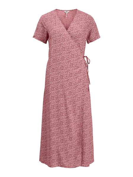 Object Long Floral Wrap Dress in Pink
