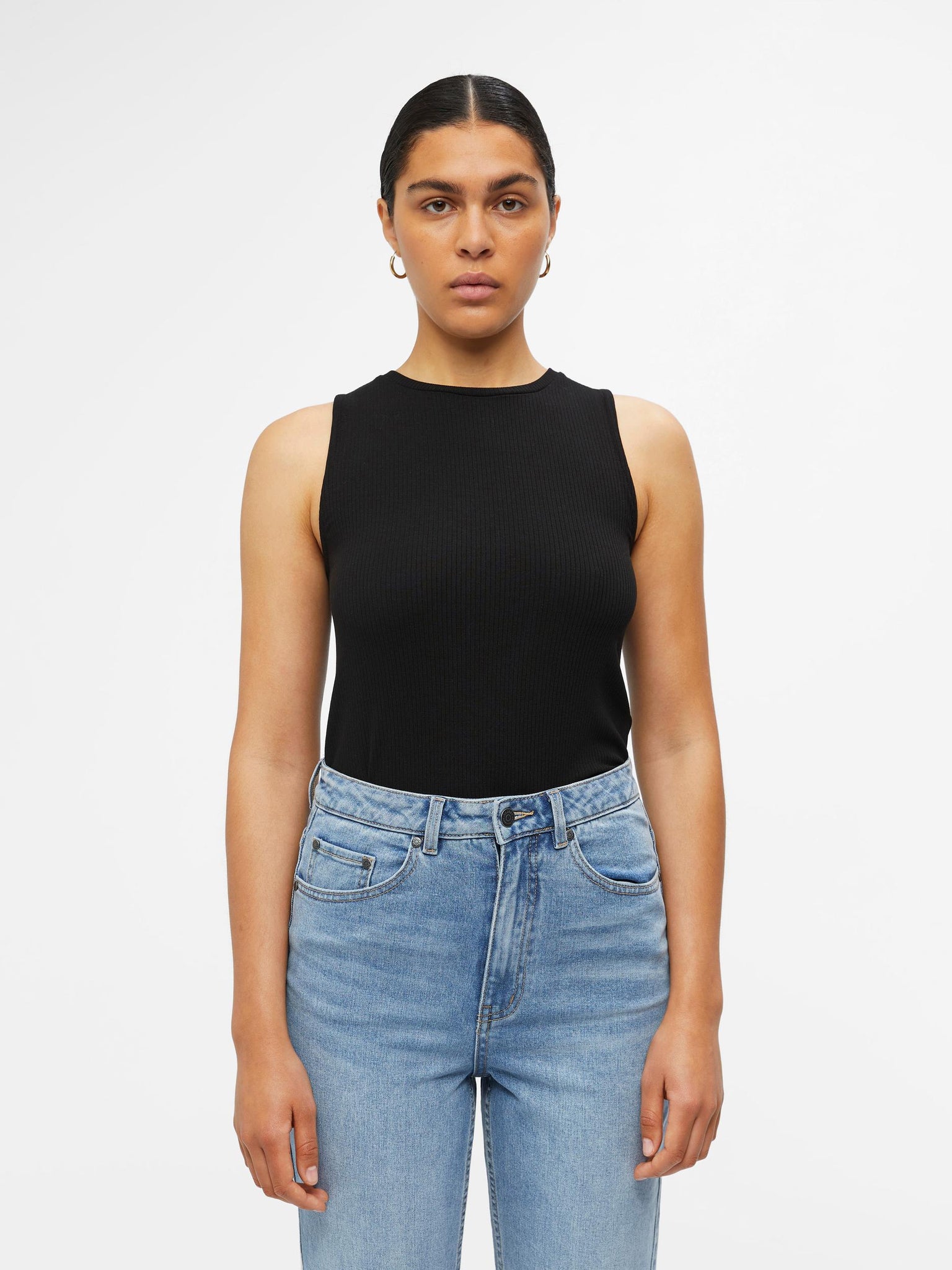 Object Ribbed Tank Top in Black
