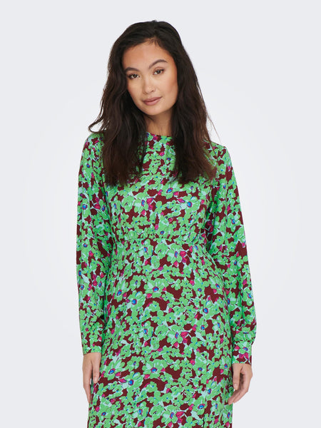 Only Floral Open Back Midi Dress in Green
