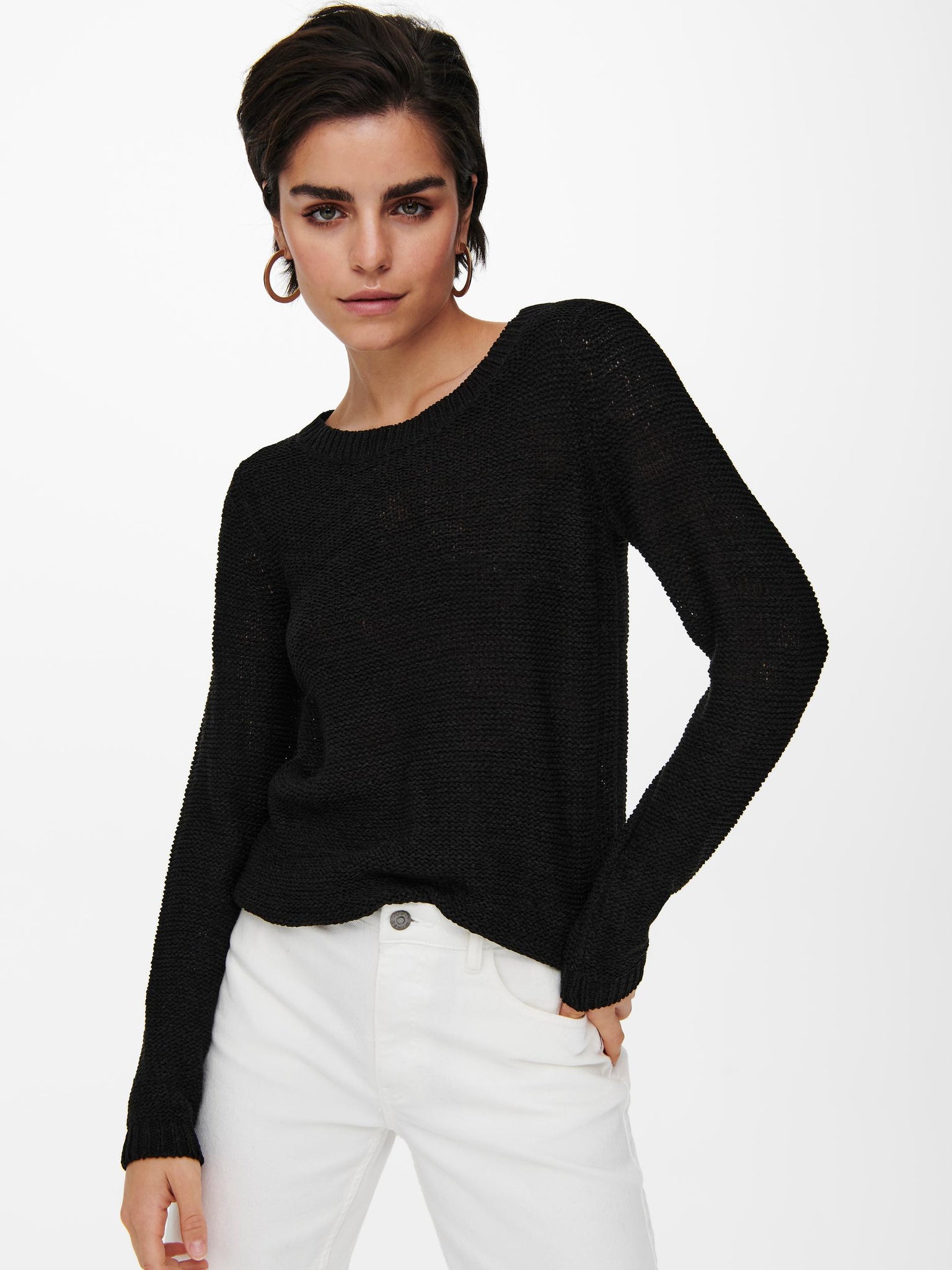 Only Long Sleeve Knitted Top in Black