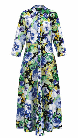 Y.A.S Floral Maxi Shirt Dress in Black