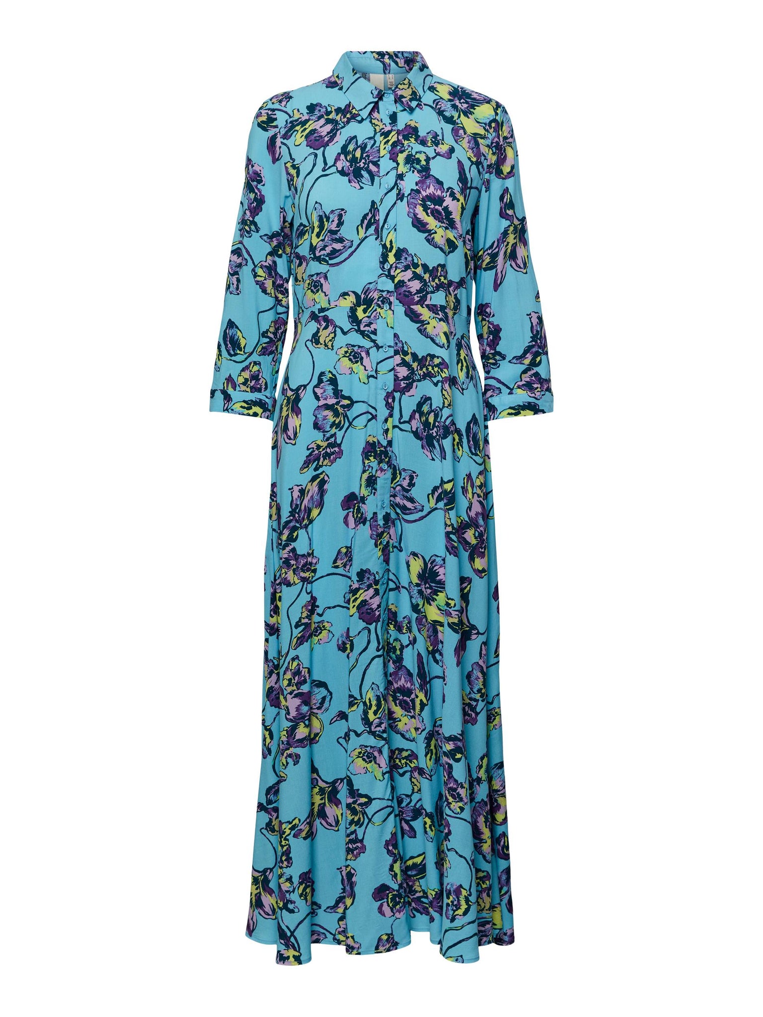 Y.A.S Floral Maxi Shirt Dress in Blue Topaz