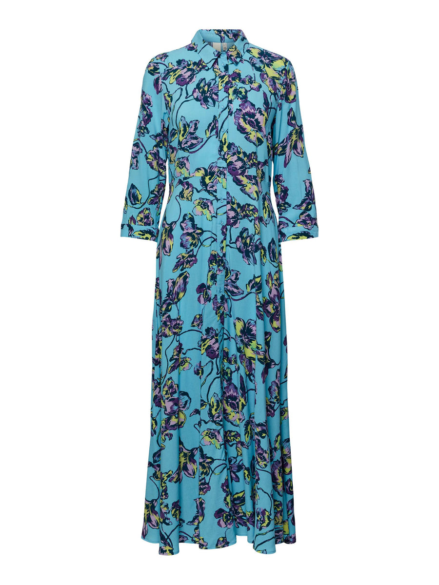 Y.A.S Floral Maxi Shirt Dress in Blue Topaz – Meg Maitland