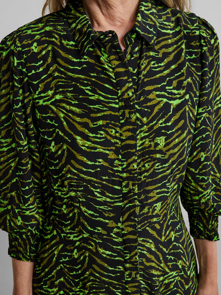 Y.A.S Zebra Print Midi Shirt Dress in Green