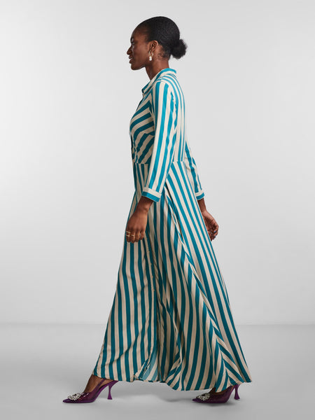 Y.A.S Striped Maxi Shirt Dress in Teal