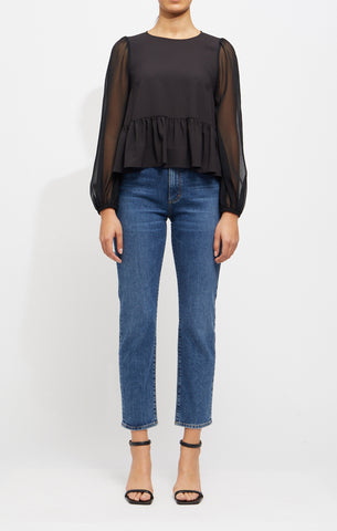 French Connection Crepe Light Georgett Peplum Top in Black